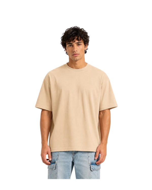 Plain Beige 240 GSM Oversized 100% Pure Heavy Cotton T-Shirt for Men