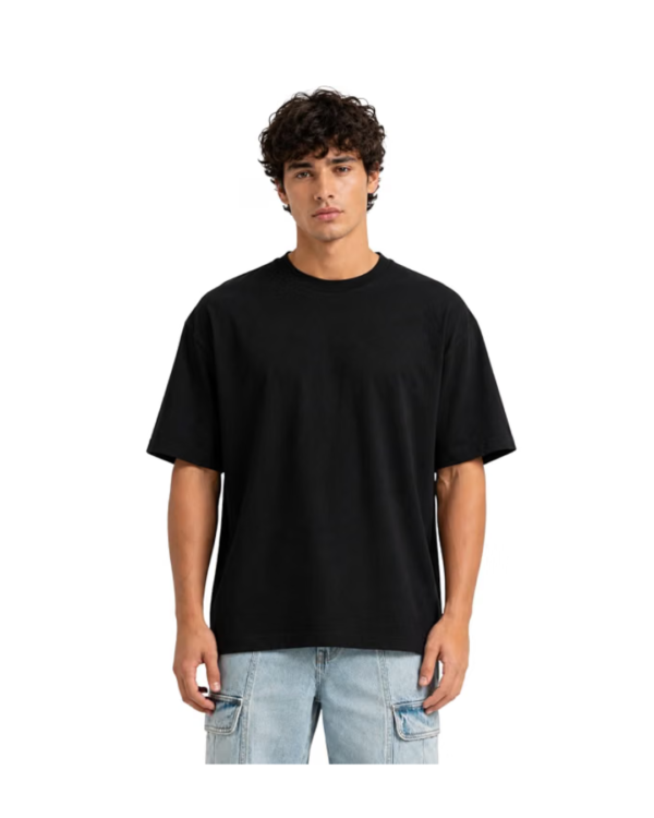 Plain Black 240 GSM Oversized 100% Pure Heavy Cotton T-Shirt for Men