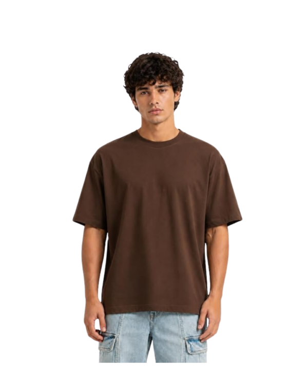 Plain Brown 240 GSM Oversized 100% Pure Heavy Cotton T-Shirt for Men
